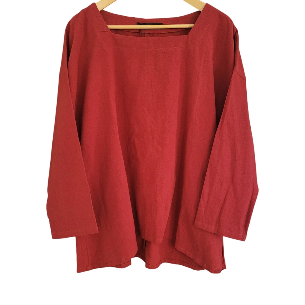 NWT Zanzea Top Womens Size Medium Red 3/4 Sleeve Gauze Boho 100% Cotton